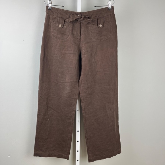 Charter Club‎ Petite 100% Linen Pants Womens Size 10P Dark Brown Wide Leg - Picture 1 of 7